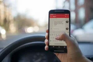 Hand holding a smartphone with a travel planning app open