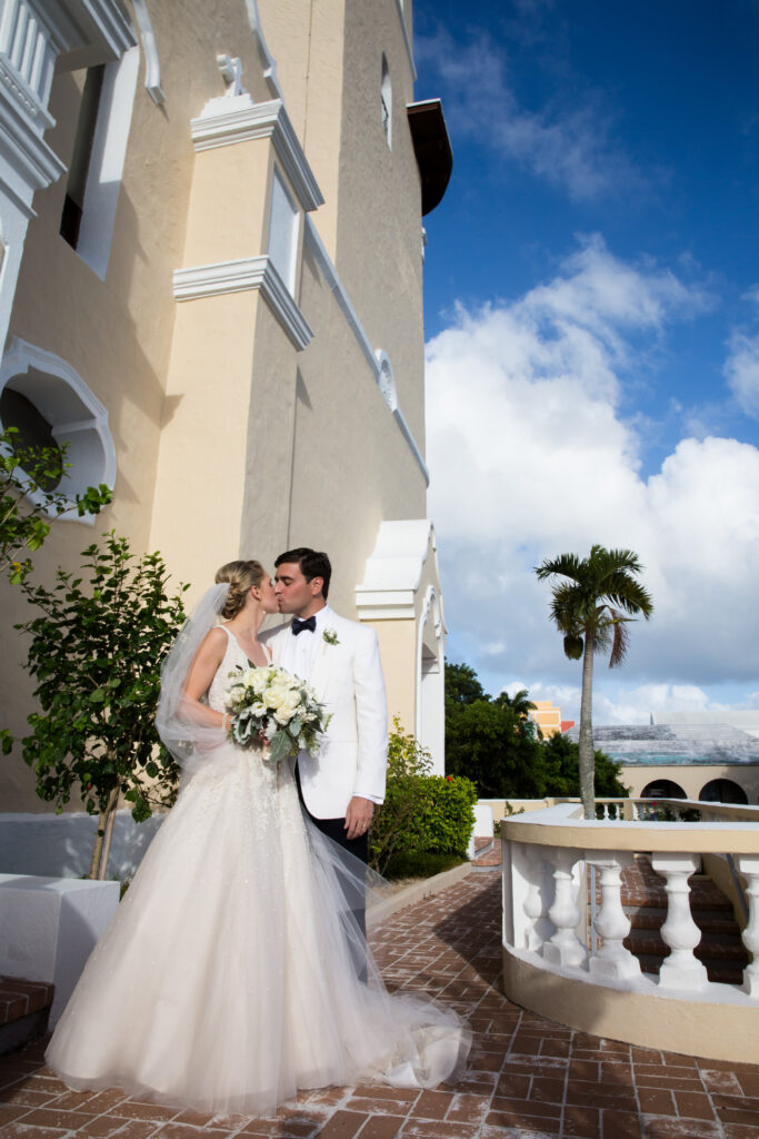 Bride and groom at their destination wedding in Hamilton, Bermuda